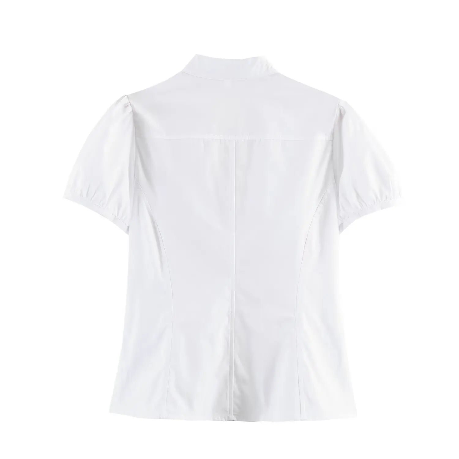 Women Sexy V-Neck Single Breasted Crop Shirts 2026 Summer Female Chic Bow Lace-Up Puff Sleeve Slim Shirts Y2K Girl Cute Shirt