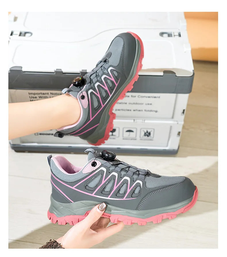 Rotating Button New Safety Shoes Women Anti-smash Anti-puncture Work Shoes Fashion Female Sport Shoes Security Protective Shoes