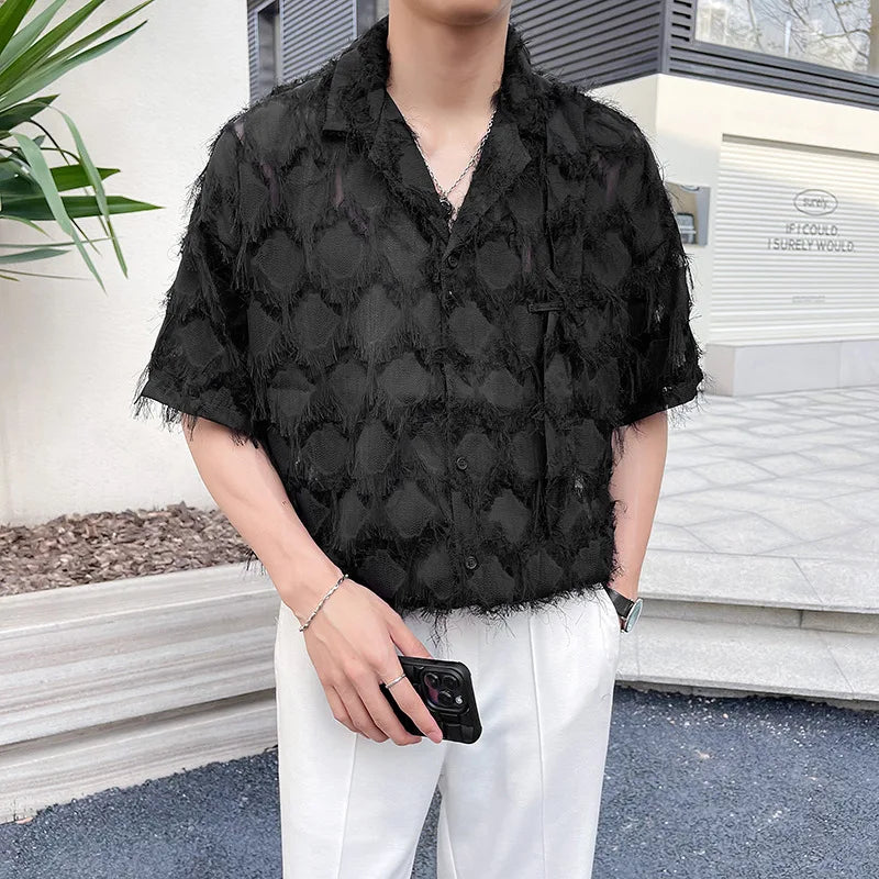 Mature Style Fringed Fringed Design Half-sleeved Shirt for Men's Niche Loose Summer Short-sleeved