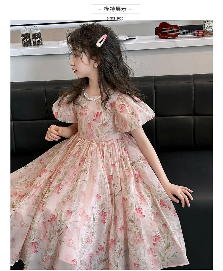 summer Elegant Flower Princess Dresses vestidos elegantes para mujer kids girls dress clothes vestido verano 12 14 enfant fille