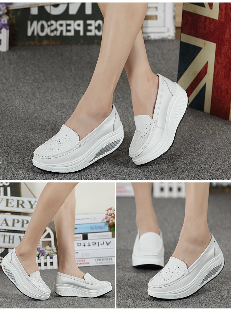 Women's shoes Genuine leather women's nurse shoes rocking shoes platform casual slope heel work shoes platform shoes