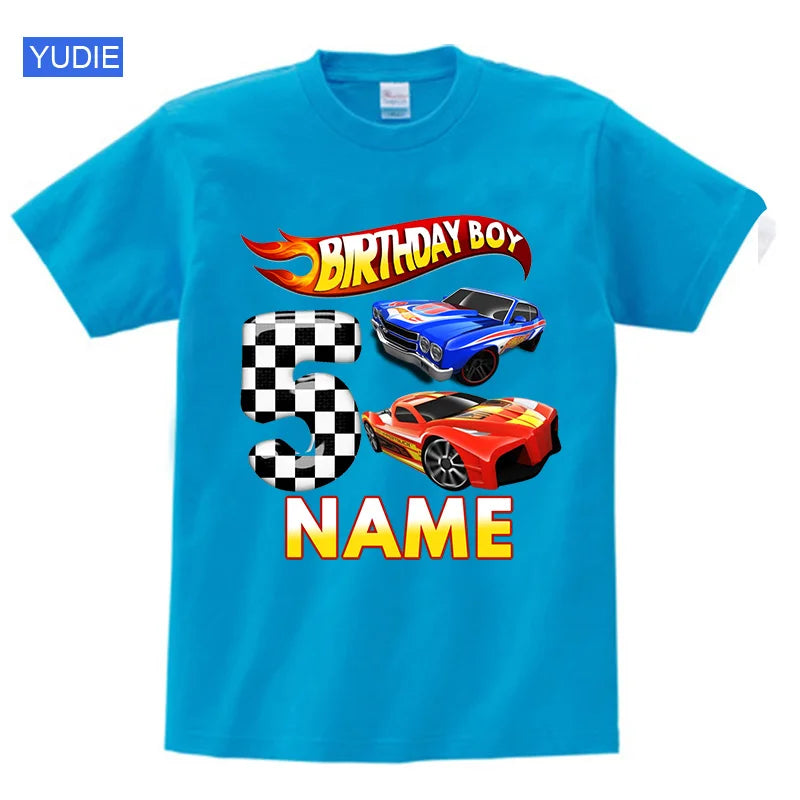 Boys Birthday T Shirt Customized Name Boys T Shirts Girl Clothing Personalised Shirts Children Tees Baby Racing Clothes Fashion