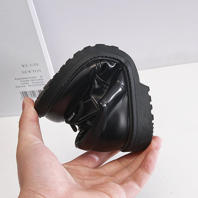 Boys Shoes Spring & Autumn New Black Glossy Classic Kids Loafer for Girl 2024 New Versatile Round-toe Britain Child School Shoes