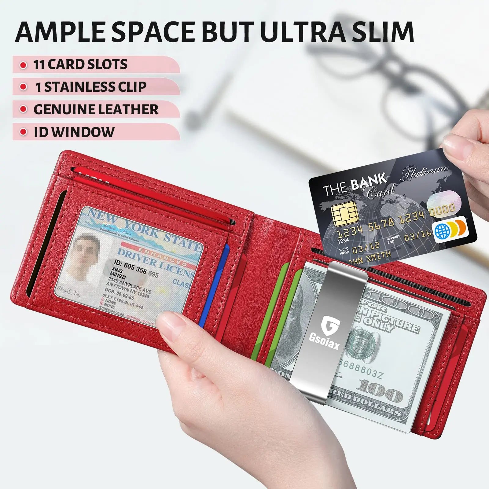 Men'S Multi-Slot Rfid Anti-Magnetic And Anti-Theft Multi-Functional Wallet With US Dollar Card Holder GSOIAX Men's wallet