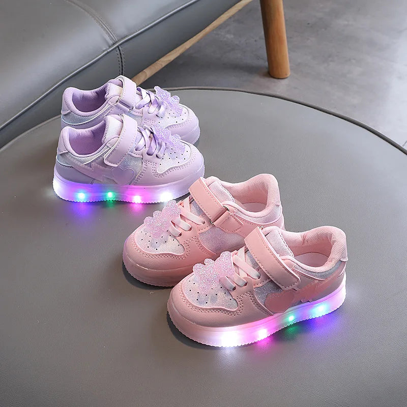 Spring Child Sneaker New Fashion Comfort Girl Shoe Versatile Soft Sole LED Light Girl Shoe Cute Anti Slip Exquisite Casual Shoes