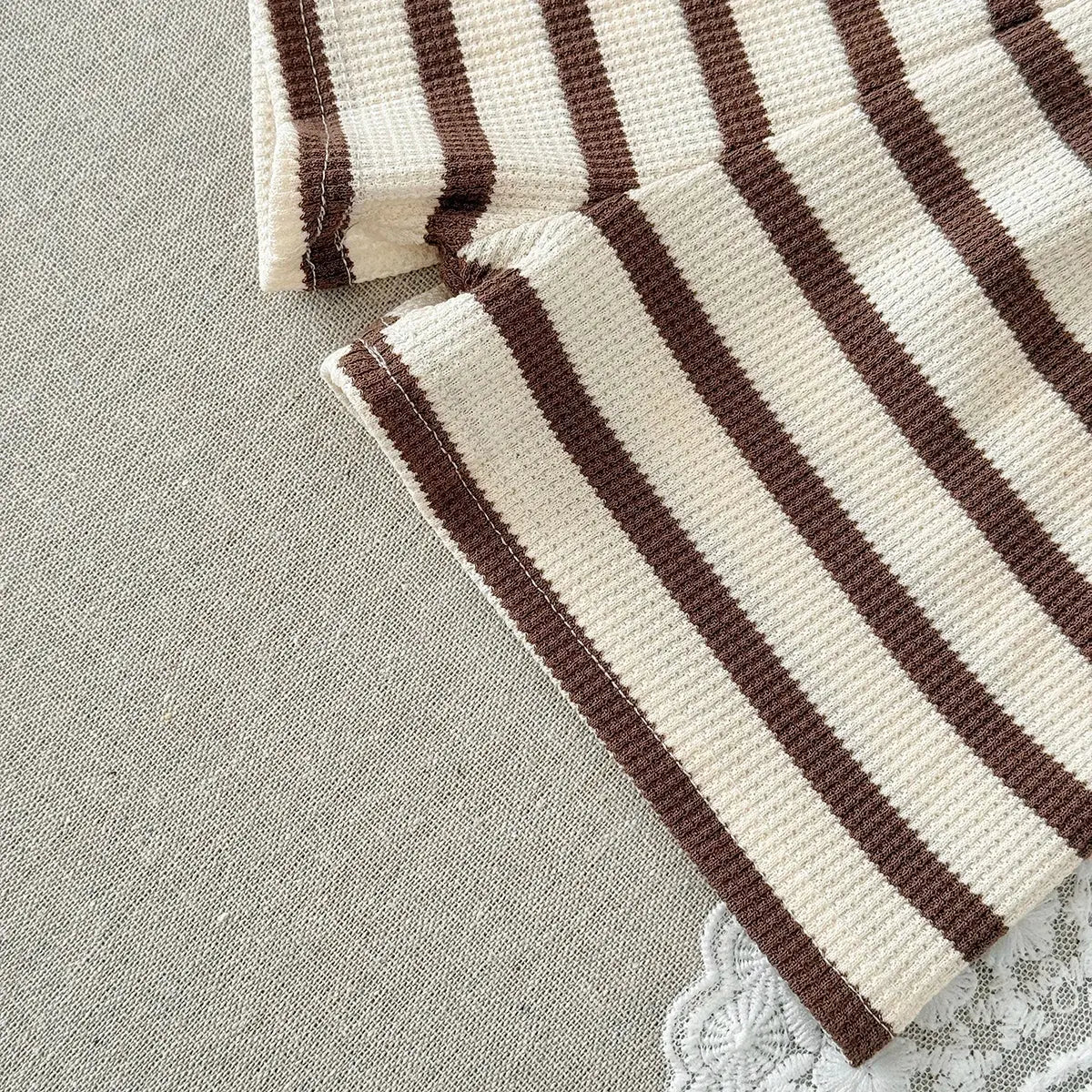 Summer Baby Clothes  Beige Color Boys Striped  T-shirt Shorts Set Breathable Girls Vest Short Sleeved Shorts Set 0-3Years