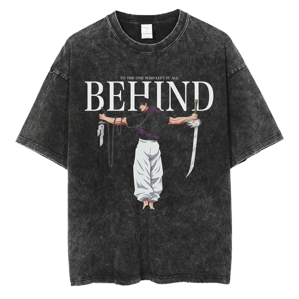 Men Streetwear Vintage Washed Black T-Shirt Anime Graphic T Shirt Oversized Hip Hop Tshirt Harajuku Cotton Tops Tees