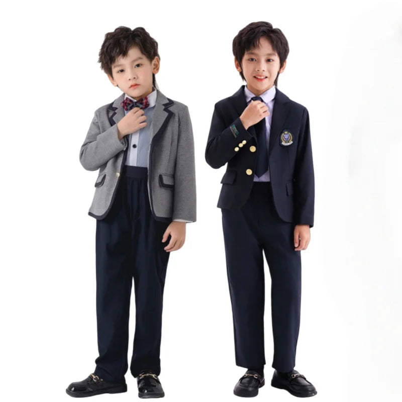 Children Korean Class Outfit Kids School Uniform Girls Jacket Pleated Skirt Suits Boys Formal Dress Toddler Student Clothes Sets