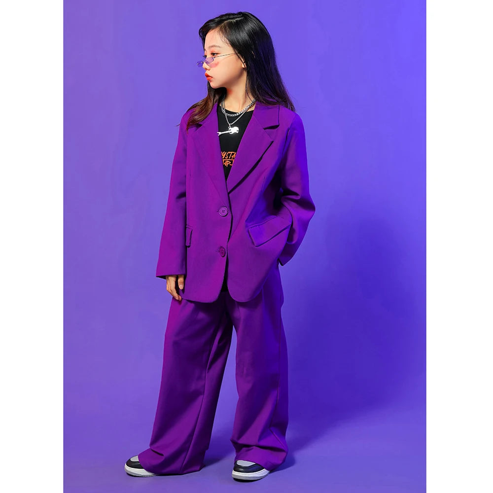 Girl Suits Fashion Solid Color Single Breasted Blazer Sets Daily Casual Chic Notch Lapel Loose Style Girl Clothes 2 Piece
