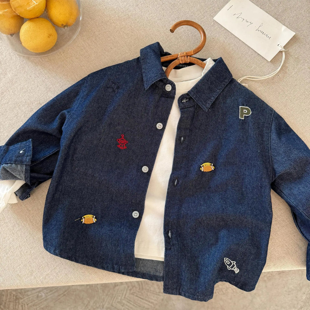 Baby Girls Boys Jean Blouses Kids Blue Shirts 2025 Spring Autumn Tops 1 To 6Yrs Children's Korean Style Clothing