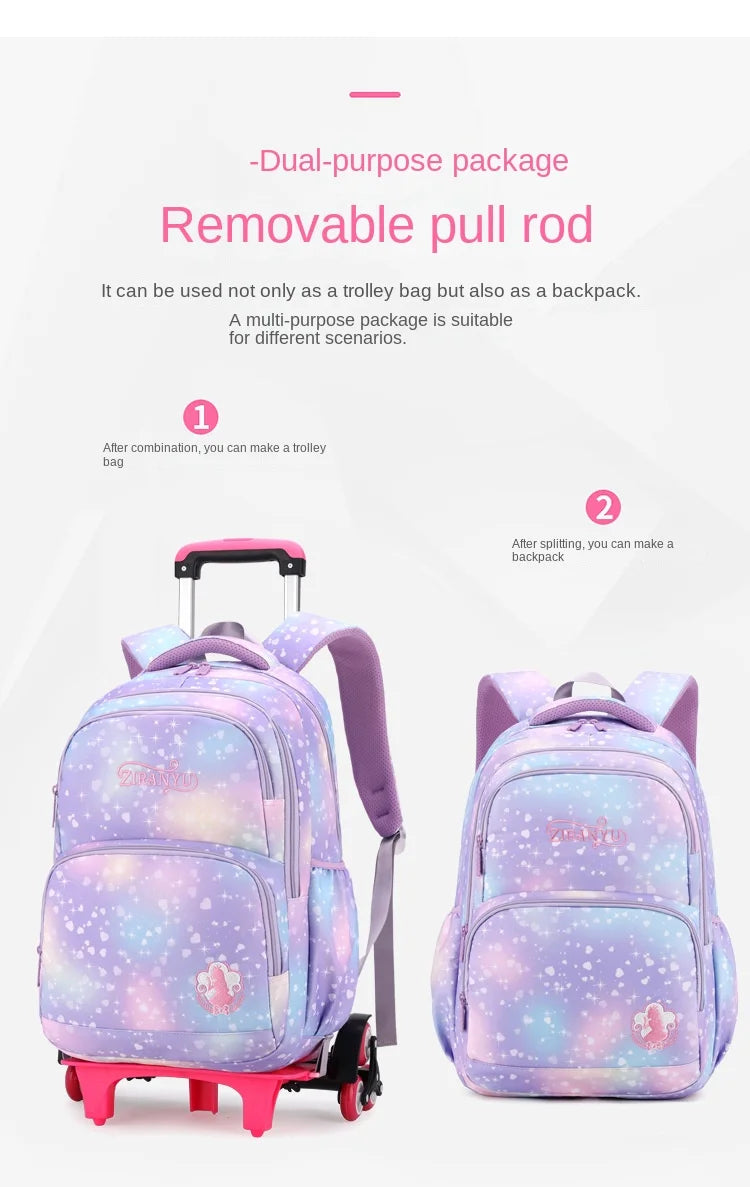 Children School Backpack Set with Wheels Students Bags for Girls Trolley Bag Cute Schoolbag Rolling Wheeled Backpack Child Girl