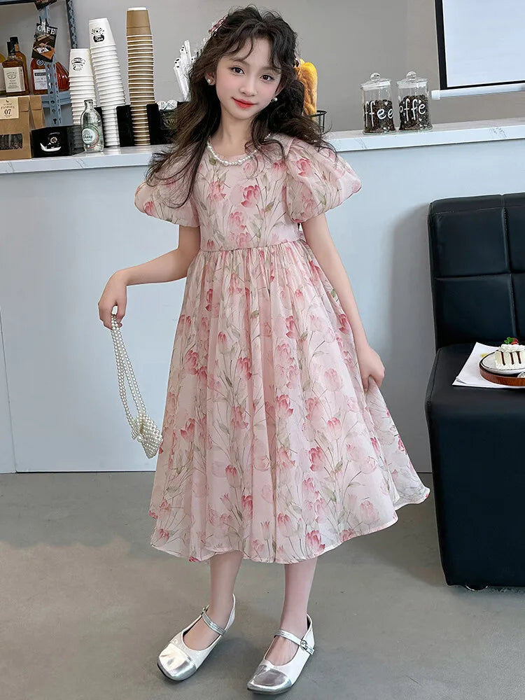 summer Elegant Flower Princess Dresses vestidos elegantes para mujer kids girls dress clothes vestido verano 12 14 enfant fille