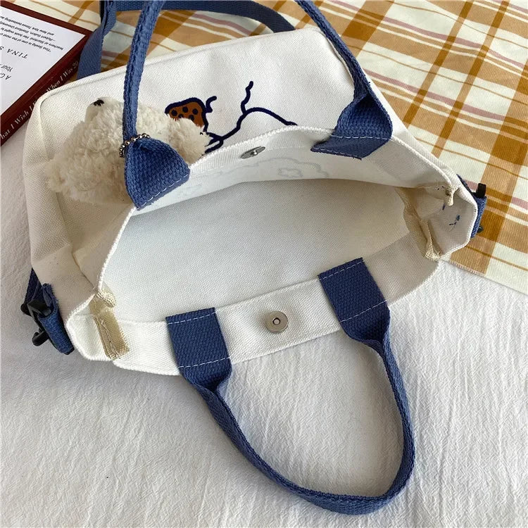 Snoopys Cartoon Canvas Bag Children Crossbody Bags School Bookbag Student Supplies Lightweight Portable Kawaii Shoulder HandBag