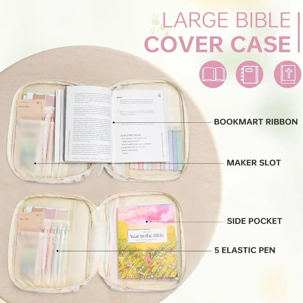 New Floral Bible Cover Large Capacity with Handle Church Bag Quilted Cotton Multilayer Bible Bag for Christian Gifts