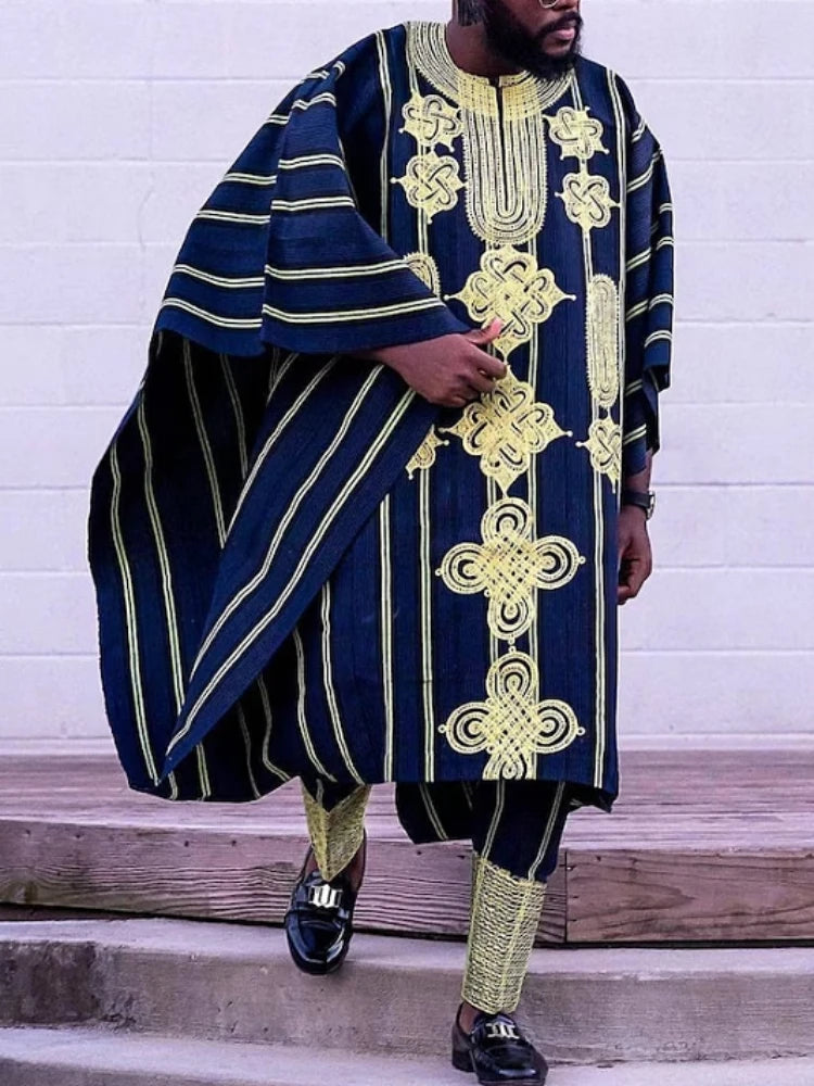 African Clothes for Men Dashiki Shirts Ankara Pants 3 Piece Set Wedding Evening Outfits Robe Suit Traditional Clothing