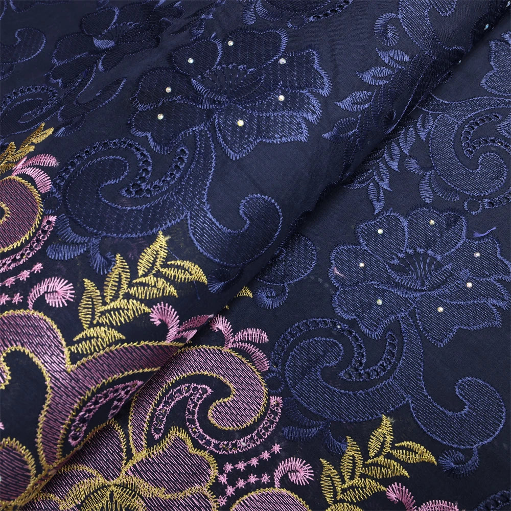Latest Dry Cotton African Lace Fabric High Quality 2024 Swiss Voile Lace Fabric with Stones For Nigeria Wedding Sewing Dresses