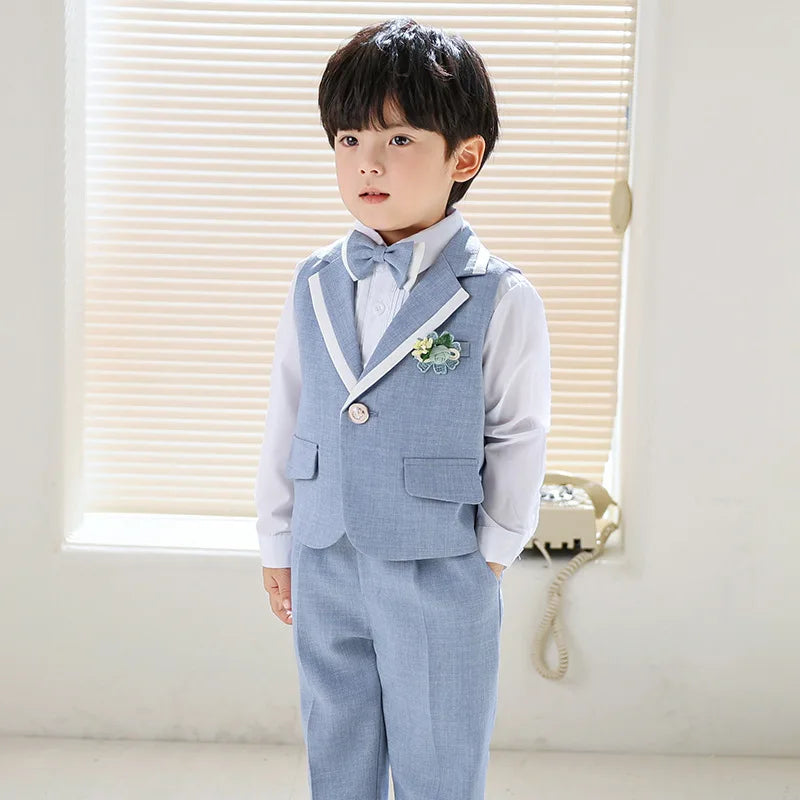 Children Boys Formal Suits Elegant Kids Boys Wedding Suits Outfit Blue Grey Child Boys Slim Fit Suits Outfit Performance Costume