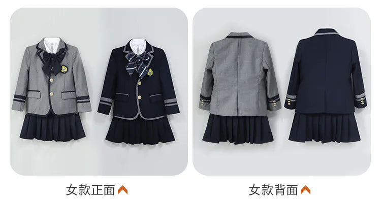 Child School Uniform Girls Korean Japanese Navy Jacket Pleated Skirt Boys Formal Dress Suits Kids Student Clothes Class Sets