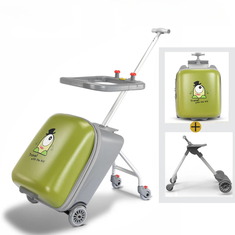 New Cartoon Suitcase for Kids Can Sit Boarding Cabin Luggage children's Suitcases Travel Lazy Trolley Case Baby Walker box wheel