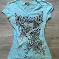 V-Neck Gothic Women Casual Punk Vintage Print T-shirts Short Sleeve Streetwear Slim Tees Subculture Female Summer New Clothing
