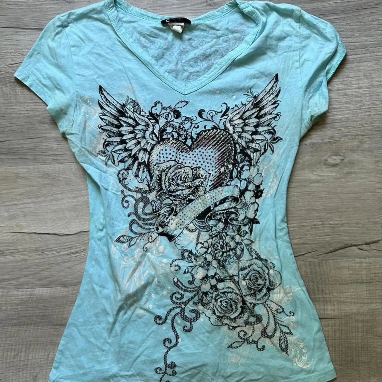 V-Neck Gothic Women Casual Punk Vintage Print T-shirts Short Sleeve Streetwear Slim Tees Subculture Female Summer New Clothing