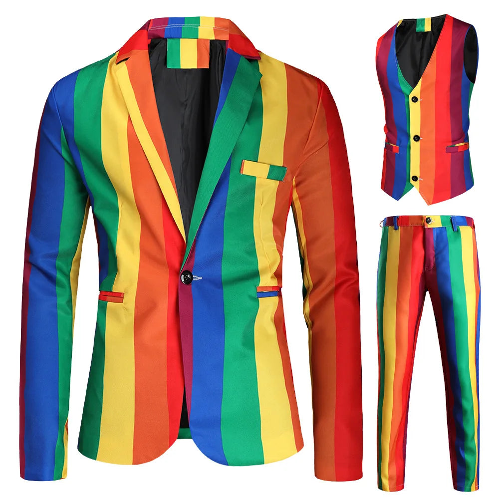New Men's 3 Piece Christmas Sets Blazers+Vest+Pants 2026 Xmas Printed Men Suit Set Party Stage Dress Up Style Costume Streetwear
