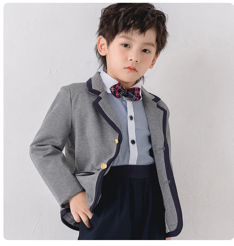 Children Korean Class Outfit Kids School Uniform Girls Jacket Pleated Skirt Suits Boys Formal Dress Toddler Student Clothes Sets