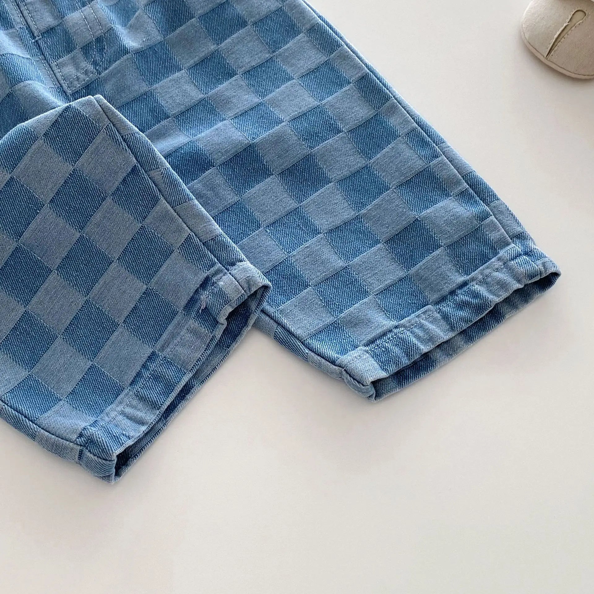 0-5 Y Little Kids Girls Boys Pants Korean Children's Clothes 2026 Cotton Checkered Soft Denim Jeans Stylish Comfortable Trousers