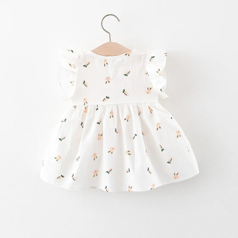 Summer Baby Girls Dresses Toddler Clothes Fashion Cartoon Print Short Sleeved Bow Princess Dress Newborn Children Cute Clothing