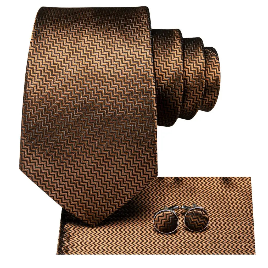 2023 New Gift Tie for Men Novelty Brown Solid Fashion Brand Wedding Party Necktie Handky Cufflinks Wholesale Hi-Tie Designer