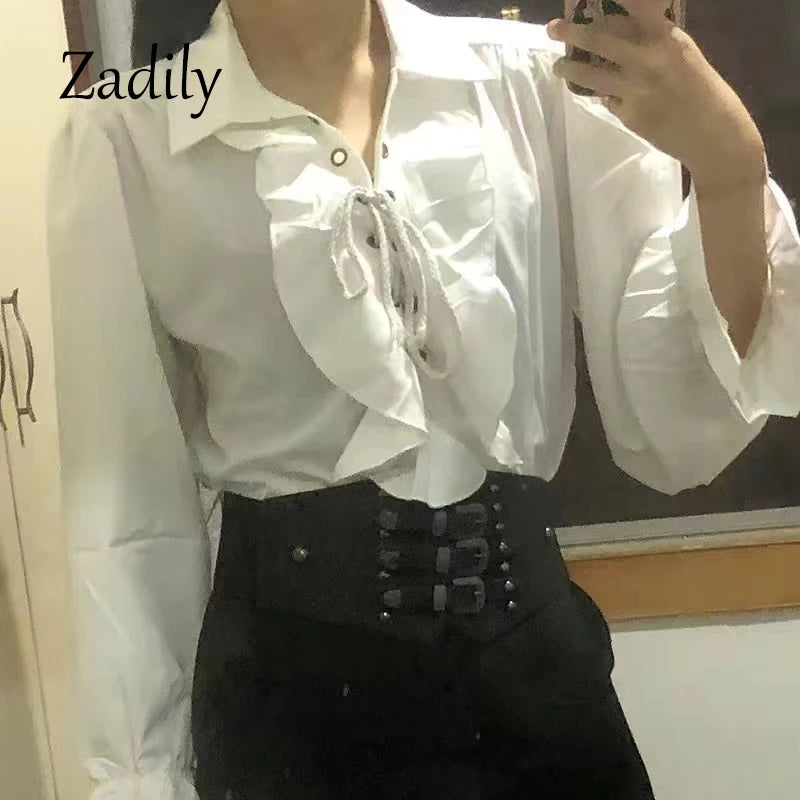 2025 New Women Pirate Shirt Vampire Prince Poet Shirts Medieval Buccaneer Frills Lace Up Renaissance Vintage Gothic Blouse Tops