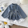 Girls' Denim Jacket 2025 Autumn Korean Version New Girls' Lace Patchwork Long Jacket