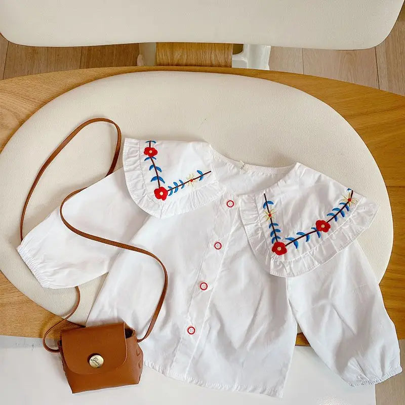 Girls' Shirts Spring and Autumn New Baby Fashionable Pure Cotton Shirts 2023 New Korean Children's Top 0-6Y