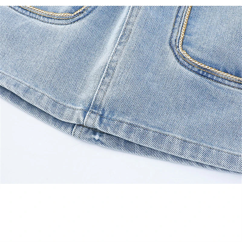 Korean Style Children Denim Mini Skirt with Inner Shorts For Girls Fashion Streetwear Summer Slim Fit Skirts with Pockets Front