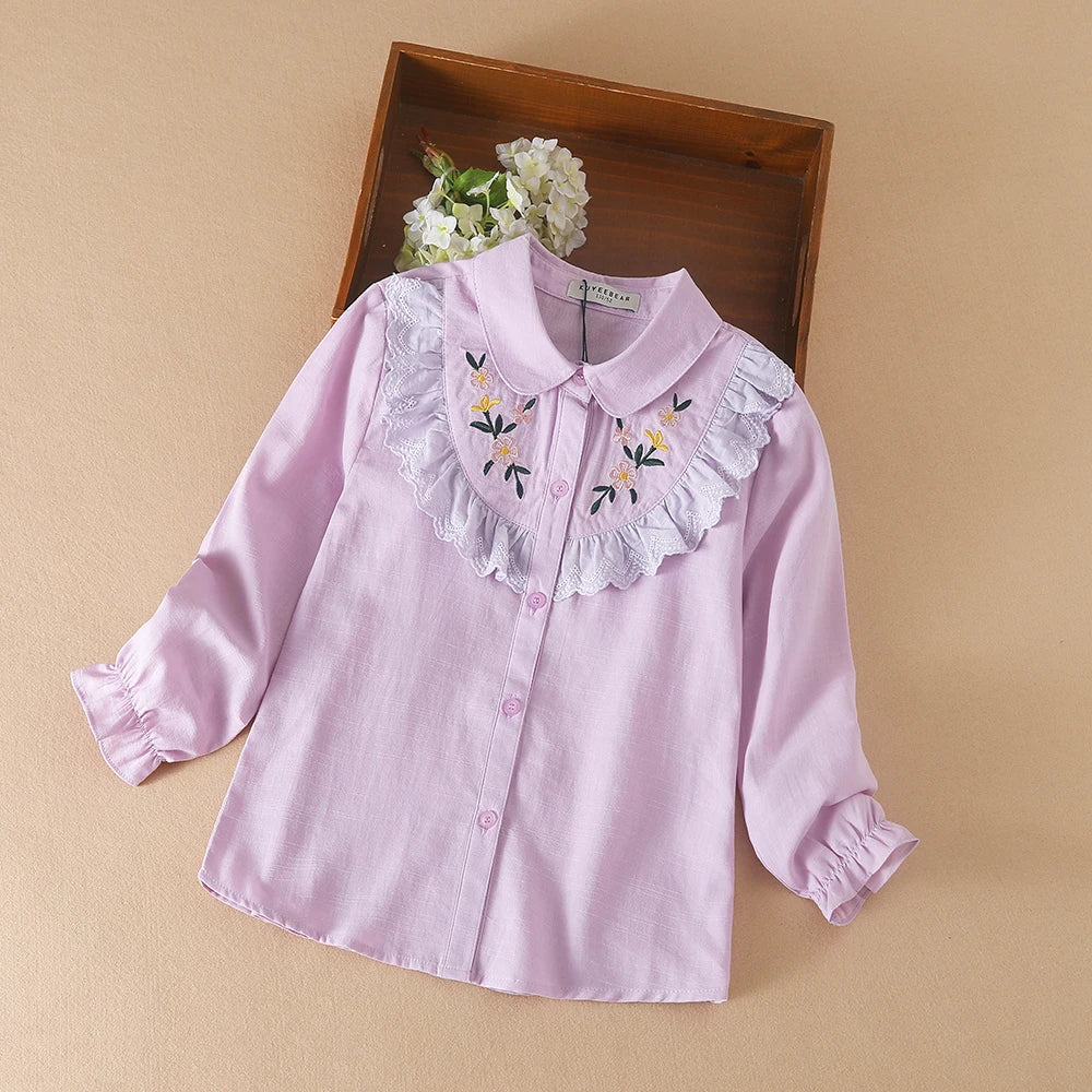 Girls Blouses 100% Cotton White Long Sleeve Autumn Kids Clothes for 8 10 12 Years Embroidery Tops Girls School Shirts