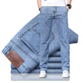 KIDWHXR Men Jean Trousers Slim Elastic Mid Waist Male Denim Pants Fashion Simple Casual Comfortable Man Straight-leg Pant
