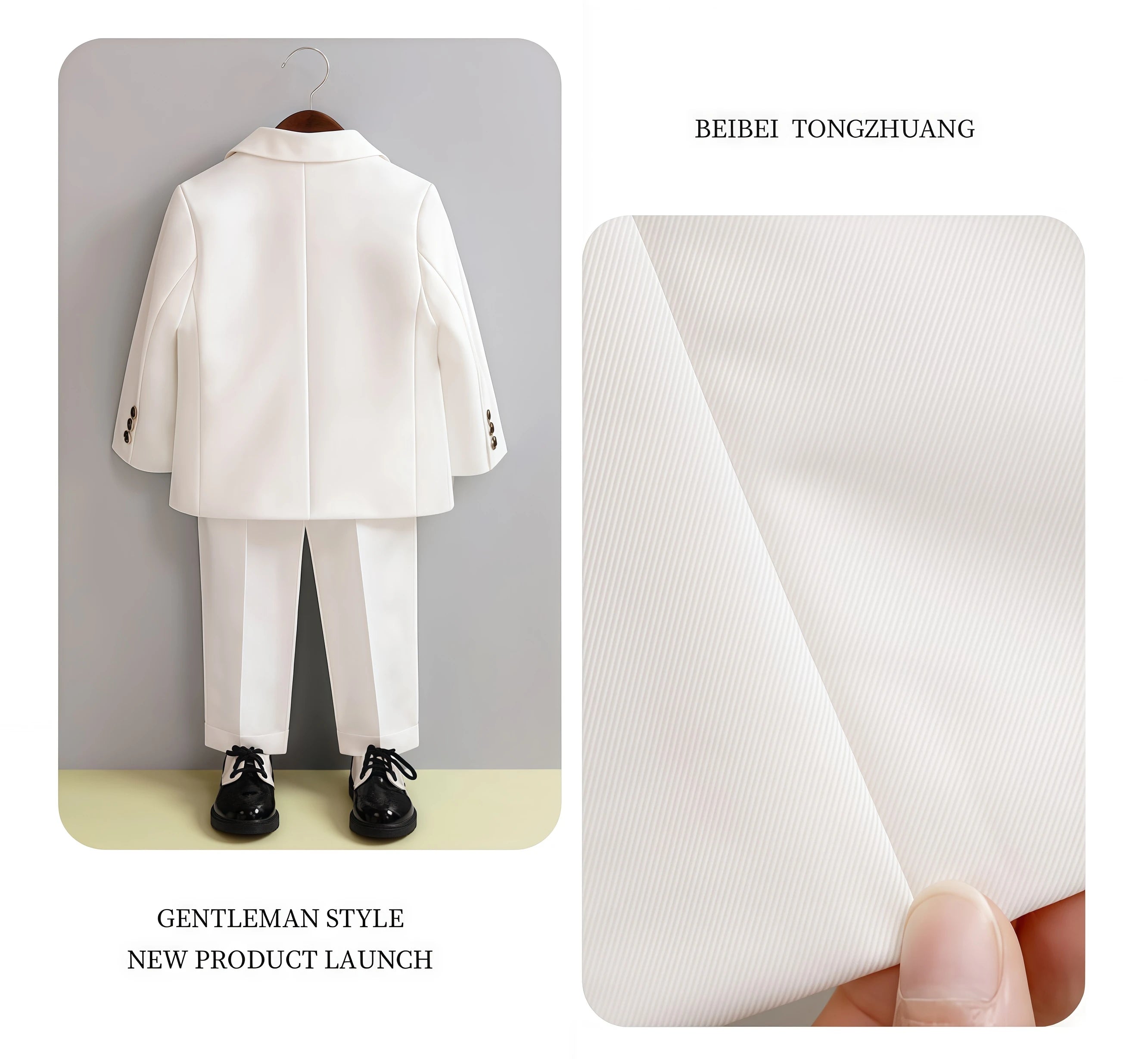 Children Three-Piece White Wedding Suit Kids Jacket Pants Bow Tie For Flower Boys Birthday Tuxedo Party Photograph Formal Outfit