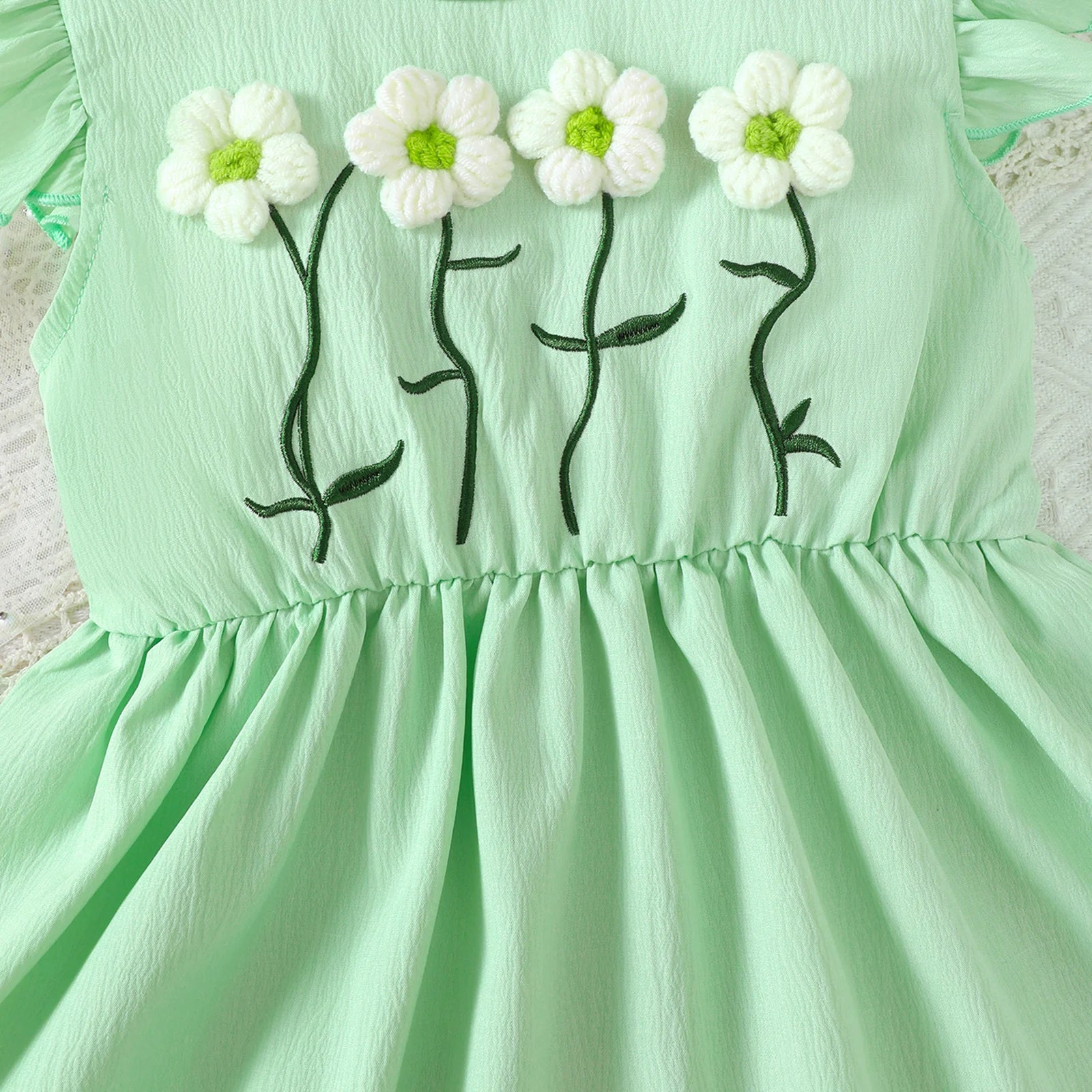1-6Year old Children Girls' Summer Dress Knitted Small Flower Pleated Skirt Mini bag Two-piece Set Girls' Sweet style Dress