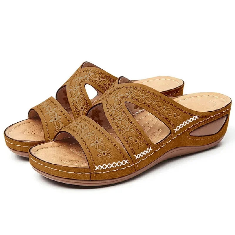 Summer Women Wedge Sandals Premium Orthopedic Open Toe Sandals Vintage Anti-slip Leather Casual Female Platform Retro Shoes