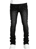 Men's Jeans with Nail Rhinestone Decoration, Shiny Stretch Straight-Leg Jeans, Street Style Hip-Hop Skateboarding Rap Party Dance Pants, Suitable for All Seasons