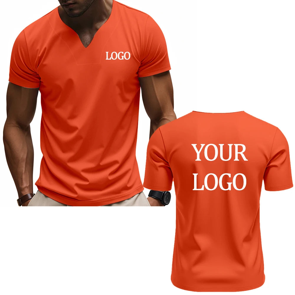 DIY custom printed V-neck T-shirt, fashionable men's short-sleeve T-shirt, stylish elegant casual streetwear top，everyday wear.