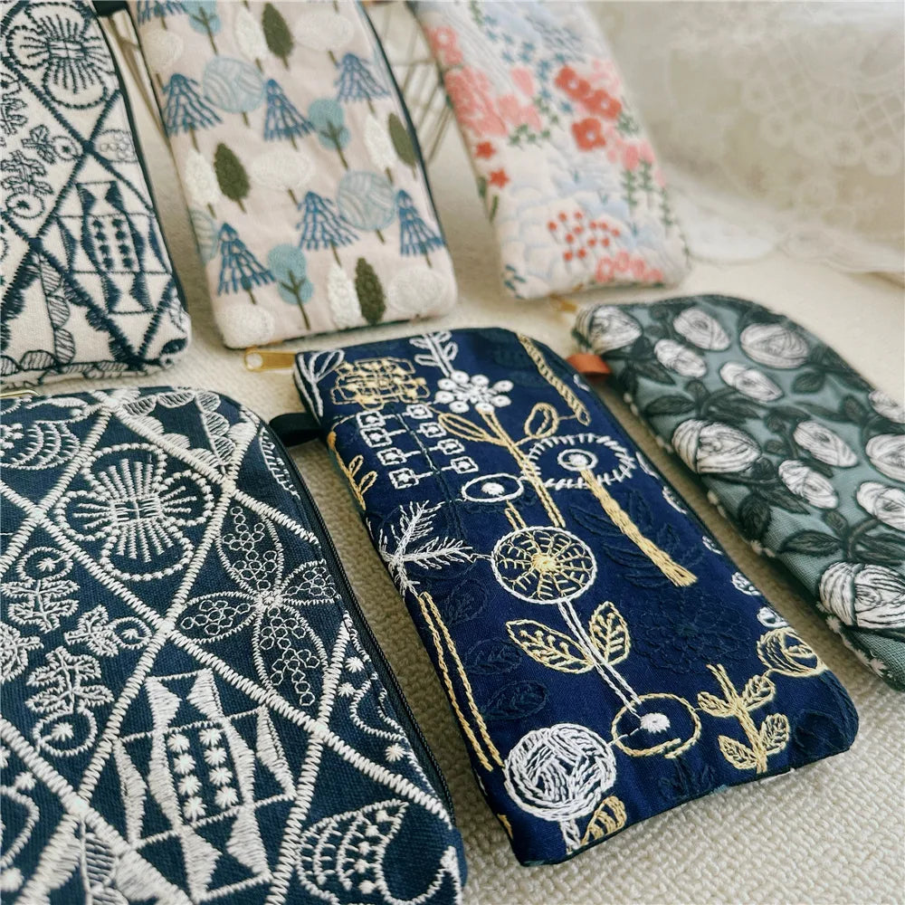 Ladies' Coin Purses Handmade Cotton Linen Embroidery National Personalized Canvas Lipstick Mobile Phone Glasses Storage Bags
