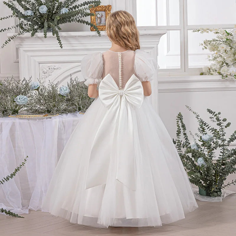 Teenage Girls Big Bow Princess Dress For Kids First Communion Formal Evening Vestidos Wedding Bridesmaid Birthday Pageant Gown