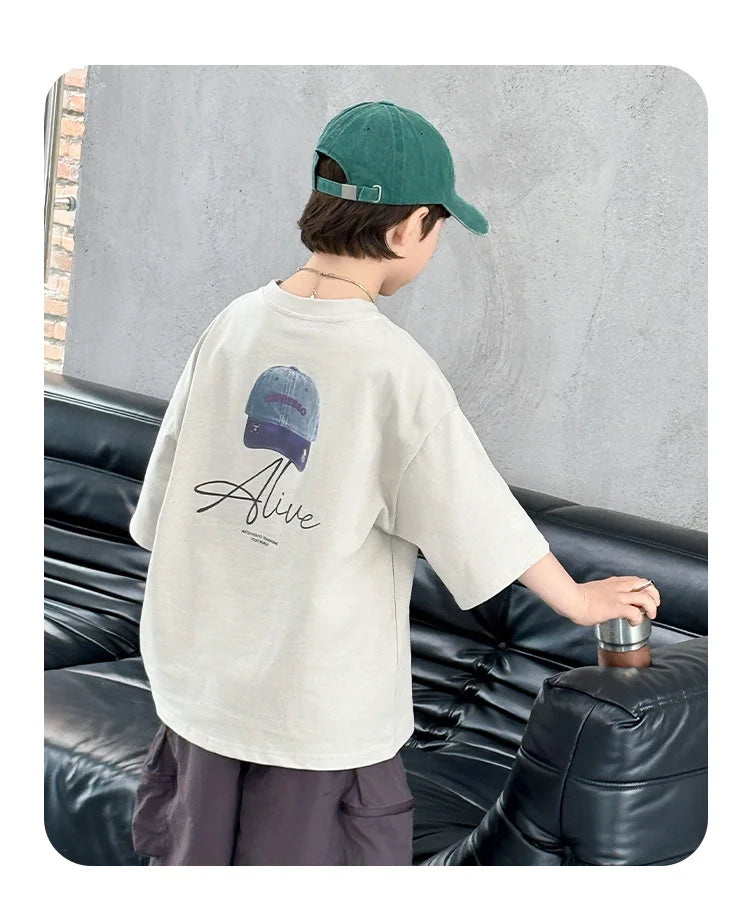 New Summer High Quality Teenage Children Short Sleeve Cotton T-shirt for a Boy Casual Tee Tops Kids Elegant Luxury Tshirt Wear
