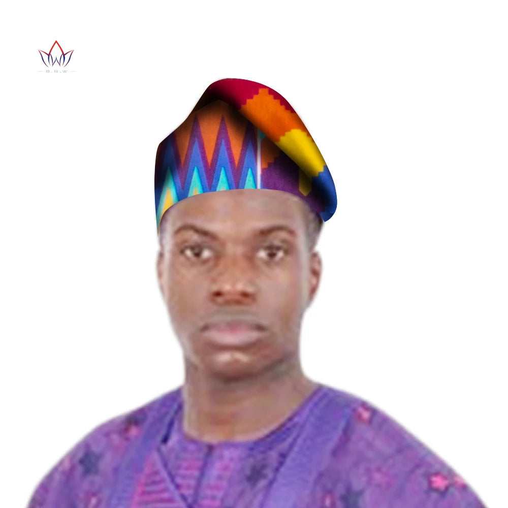 African Men Traditional Cap Hat Bazin Riche Print Hat Wrap Hat Caps Casual Party Head Accessories wyb780