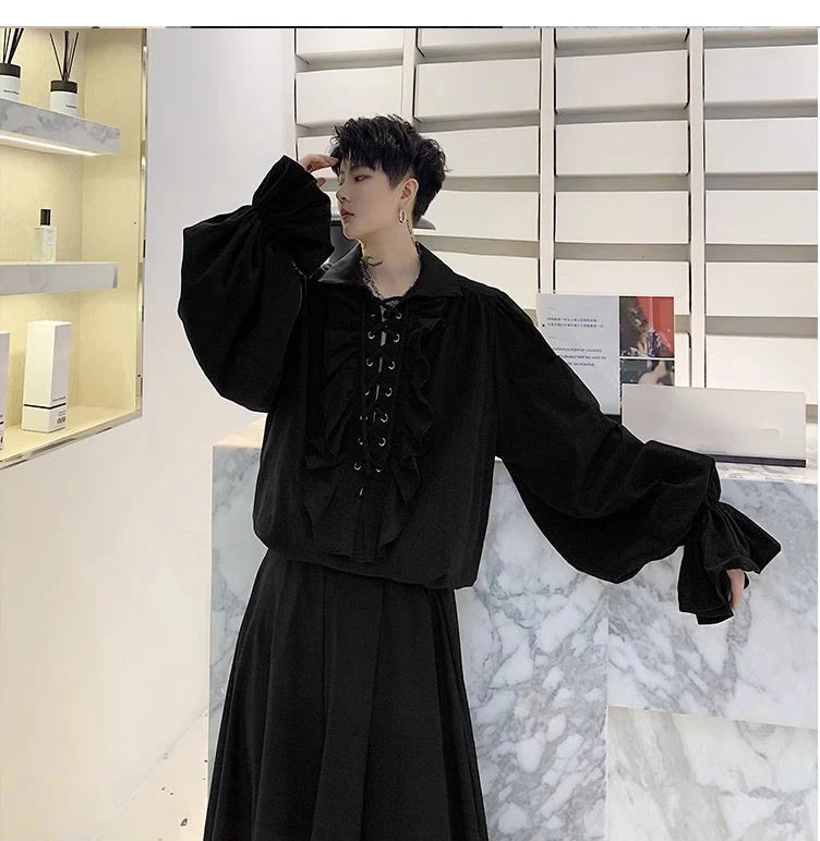 2025 New Women Pirate Shirt Vampire Prince Poet Shirts Medieval Buccaneer Frills Lace Up Renaissance Vintage Gothic Blouse Tops