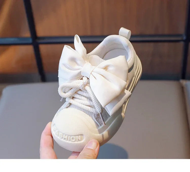 2024 Kids Sneakers for Girls School Casual Sports Shoes for Toddlers Fashion Children Tennis Shoes Thick Bottom Bowknot Non-slip