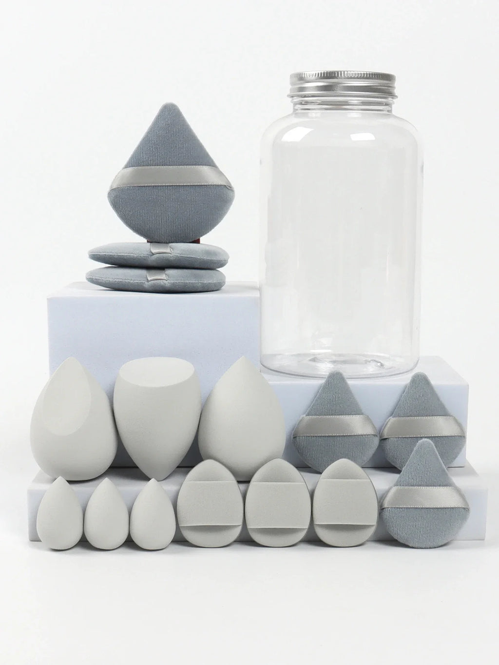15Pcs Premium Powder Puffs with Storage Jar - Makeup Blending Sponges Set for Face Foundation & Loose Powder Kit