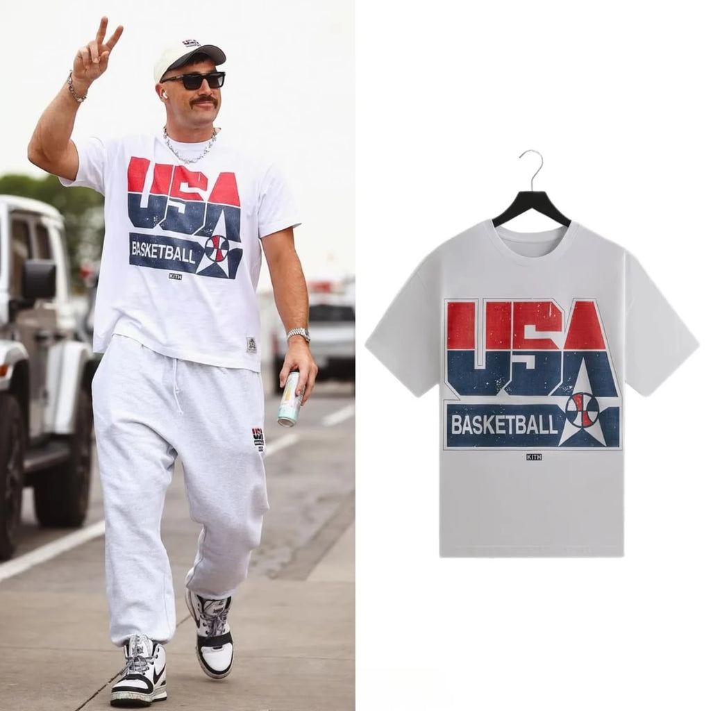 Summer Men's Basketball Shirt, National Team Jersey Sports Pure Cotton T-shirt Round Neck Printed Breathable Short Sleeved Shirt