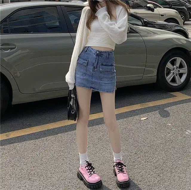 Jeans Skirts For Women Khaki Tight Woman Cargo Denim Skirt Short Stylish Premium Clothing Sales Casual Trend 2025 Korean Fashion